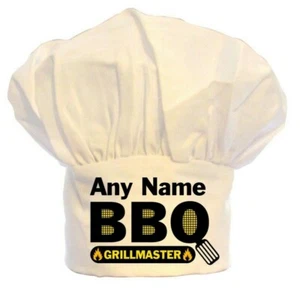 PERSONALISED BBQ GRILLMASTER PRINT CHEFS HAT 100% POLYESTER BIRTHDAY CHRISTMAS - Picture 1 of 2