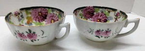 Lot of 2 Vintage Floral Porcelain Hand Painted Teacups - Picture 1 of 14