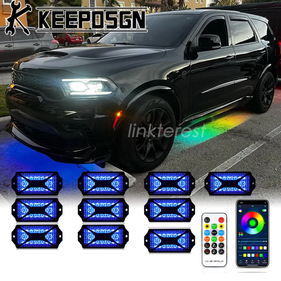 RGB LED Rock Lights Underglow Kit Neon Multi Color APP Remote for Dodge Durango - Imagem 1 de 4