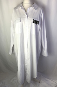 MissGuided White Shirt Dress Oversized Long Sleeve Collared Women's UK16 L795