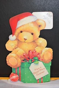 1985 Vintage Hallmark Decoration Teddy MERRY CHRISTMAS Die Cut Card Window Sign - Bild 1 von 1