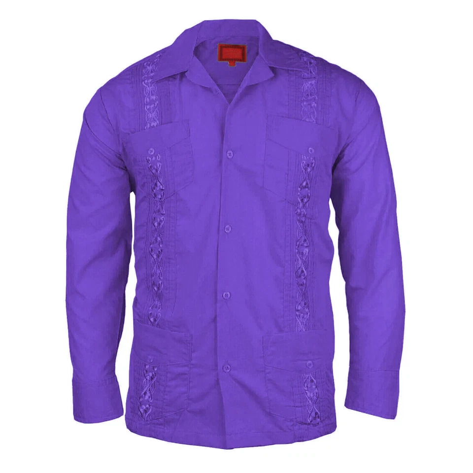 Camisa de vestir informal con botones de manga larga para boda playa cubana Guayabera para hombre Foto 1 de 1