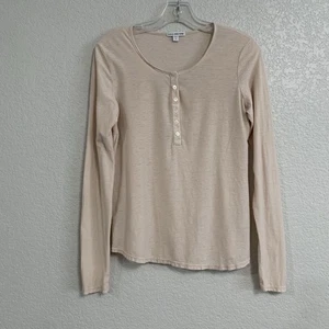 James Perse Shirt Top Womens 2 M Cotton Slub Henley Lightweight Blush Beige - Picture 1 of 17