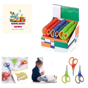 Kids Scissors 48 Pack - Soft Touch 5 Inch Blunt Pointed for Ambidextrous Use - Picture 1 of 11