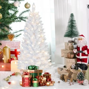 4 Fuß beleuchteter Weihnachtsbaum | nicht vorbeleuchtete weiße Lametta-Tannenbäume mit Lichtern - Bild 1 von 7
