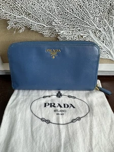 Blue PRADA Leather Full Zipper Wallet With Dustbag - Picture 1 of 15