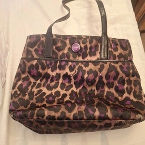 Coach Signature Ocelot Leopard Print Tote Purple/Multicolor - Picture 1 of 6