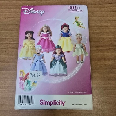 Simplicity Disney 1581 Princess 18" Doll Clothes Sewing Pattern 1581 One Size - Image 1 of 3