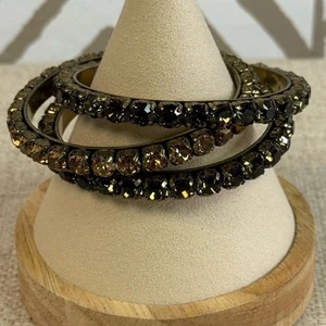Juego de brazalete abierto de cristal con estrás marrón J Crew - Imagen 1 de 4