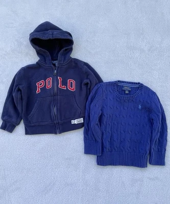 Lote de 2T Polo Ralph Lauren Azul Tejido con Cable Suéter/Relleno Cremallera Letterman Sudadera con Capucha para Niños Foto 1 de 4