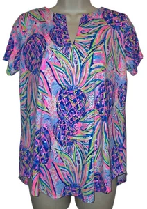 Lulu B Multicolor Stretchy Nylon Blouse Top Size Medium Pineapple Print - Picture 1 of 4