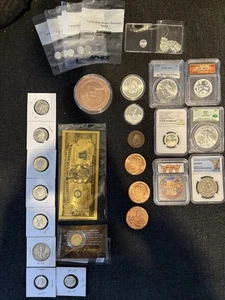 Silver Copper Bronze And Gold Collectible Currency Lot Proof Coins Graded Coins - Picture 1 of 24