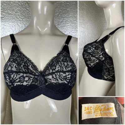Sujetador/bralette de encaje negro vintage años 50 LILY OF FRANCE de nailon 34C-35C Foto 1 de 4