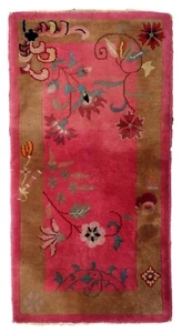 Tapis antique fait main Art Déco chinois 60cm x 117cm (1920s) - Picture 1 of 10