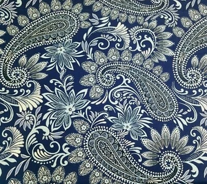 Toki in Mediterranean BTY Covington 100% Cotton Slub 54" Navy Floral Paisley - Picture 1 of 2