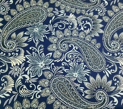 Toki in Mediterranean BTY Covington 100% Cotton Slub 54" Navy Floral Paisley - Image 1 of 2