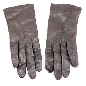 Vintage Brown Leather Driving Gloves Women Japan Sz Lg (Modern Med) Nylon Lined - Picture 1 of 13