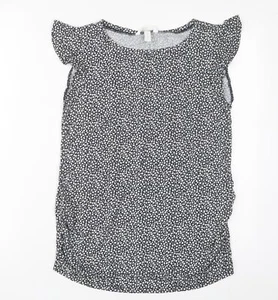 H&M Womens Blue Floral Viscose Basic T-Shirt Size M Crew Neck - Picture 1 of 10
