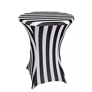 32" Black White Cocktail Table Cover Striped Fitted Spandex Tablecloth Party - Picture 1 of 10