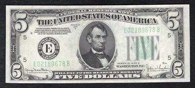 FR. 1960-E 1934-D $5 FRN FEDERAL RESERVE NOTE RICHMOND, VA CHOICE UNCIRCULATED - Image 1 of 2