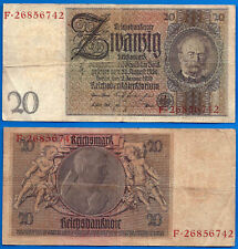 Germany 20 Reichsmark 1924 Prefix F Red Numbers Mark Free Shipping Worldwide