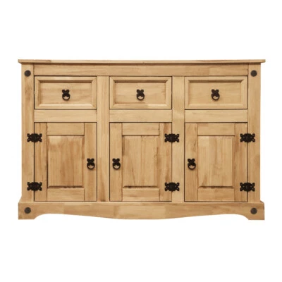 Corona Sideboard 3 Door 3 Drawer Mexican Solid Waxed Pine Furniture Storage Unit - Image 1 of 4