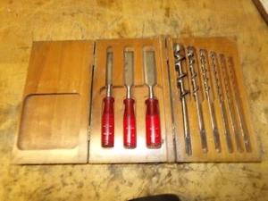 Vintage Combination Witherby Chisel & Acrabore Auger Bit Set W/Wood Box - Picture 1 of 6