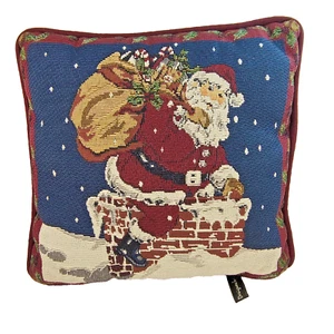 Vintage Santa Throw Pillow Tapestry Needlepoint Designers Touch Christmas 11x11 - Picture 1 of 21