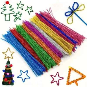 Glitter Chenille Stems Plush Tinsel Wired Sticks, Fabric Crafting Tools for DIY - Picture 1 of 7
