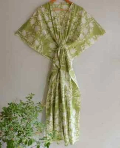 Indian Floral Print Kaftan 100% Cotton Hippie Maxi Women Nightwear Caftan Dress - Picture 1 of 5