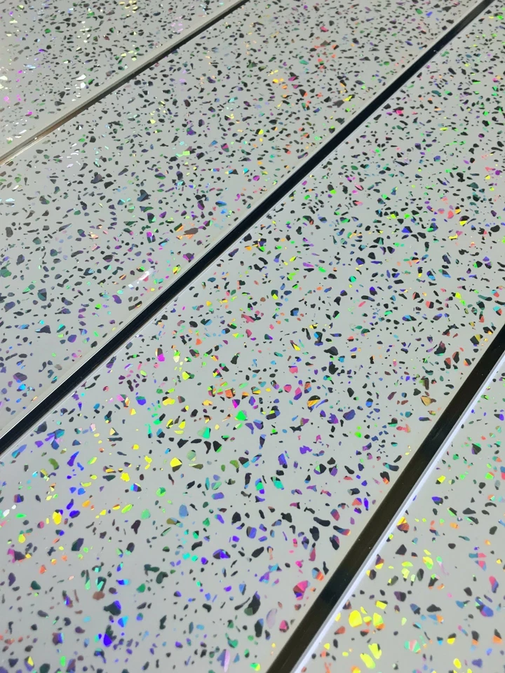 DBS 7 Platinum White Sparkle Chrome Wet Wall Panels Shower Bathroom PVC Cladding