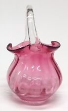 Vintage Pilgrim Pink / Cranberry Glass Mini Basket, Vase, Applied Handle, Pontil