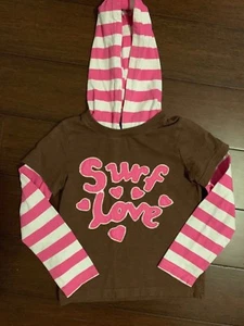 Mini Boden Long Sleeve Shirt W/ Hood Size 5/6 100% Cotton Brown W/ Pink White - Picture 1 of 7
