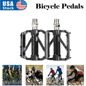 US Bike Pedals 9/16" for MTB - Mountain Road Bicycle Flat Alloy Platform Pedal - Picture 1 of 12