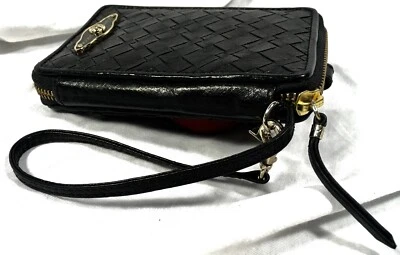 Elliott Lucca Wristlet Wallet Leather Black Woven Zip Around ID Holder Organizer - Image 1 of 4