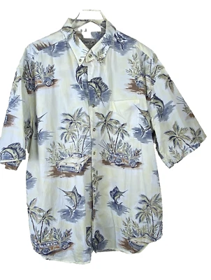 Bimini Bay Outfitters Mens XXL 2XL Hawaiian Camp Shirt Marlin Fish Vintage Cars - Image 1 of 4