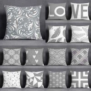 Gray Low White Polyester Cushion Cover Geometric Waist Sofa Pillow Cover Pillow - Picture 1 of 53