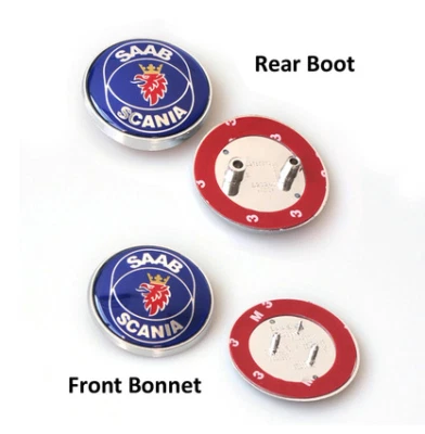 Juego de 2 insignias Saab 9-3,9-5 bota azul y capó logotipo frontal emblema 68 mm azul Foto 1 de 4