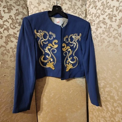 Blazer Mondi Vintage Azul Dourado Multicolorido Bordado Cropped Tamanho 38 - Imagem 1 de 4