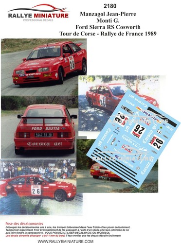 Décalcomanies 1/32 Pour Ford Sierra Manzagol Tour De Corse 1989 - Modélisme Rallye