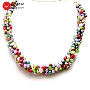 6mm Baroque Multicolor Pearl Necklace for Women 2 Strands 40" Combination 18'' - Picture 1 of 8