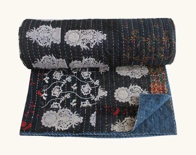 Khambadiya Cotton Quilt Patchwork Throw Blanket Bedding Reversible Bed Cover Art Foto 1 de 4