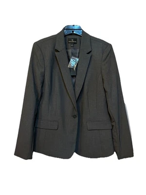 Worthington Blazer Jacket Womens 16 Gray Single Button Lined Pockets Stretch NWT - Image 1 of 4