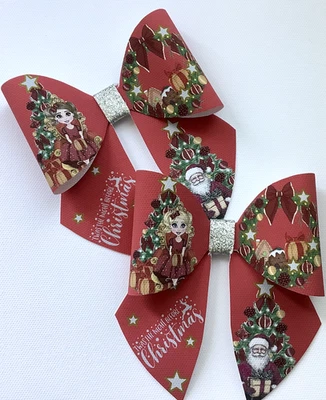 TWAS THE NIGHT.... XMAS SAILOR BOW PRINTED CANVAS FABRIC BOW TEMP MAKE HAIR BOWS - Image 1 of 4