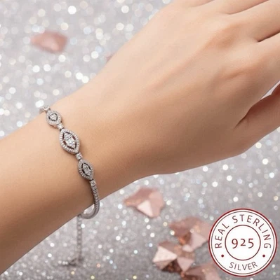 ❗SALE❗ Tennis Armband 925 Sterling Silber Marquise Design Bracelet & Geschenkbox - Bild 1 von 4