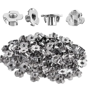 100 Pack 1/4"-20 T-nut, 304 Stainless Steel Threaded Insert, 4-Pronged Tee Nu... - Bild 1 von 7