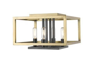 Z-Lite 456F Bronze/Brass Quadra 4-Light 13"W Flush Mount Square Ceiling Fixture - Picture 1 of 12
