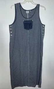 Abito a tubino vintage Carolina Blues 18 Plus blu bianco a quadri cotone denim senza maniche - Foto 1 di 6