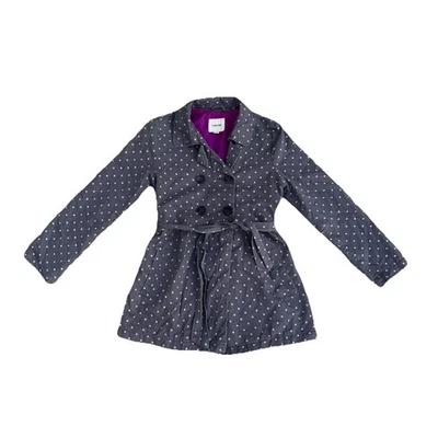 Cherokee Girls Belted Coat/Jacket Gray w/White Polka Dots Fushia Lining, Size L - Image 1 of 4