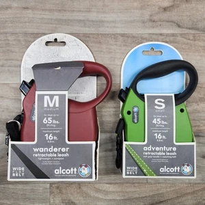 2 - Alcott Adventure Retractable Dog Leashes Red/Maroon M 65lbs. & Green S 45lbs - Picture 1 of 8